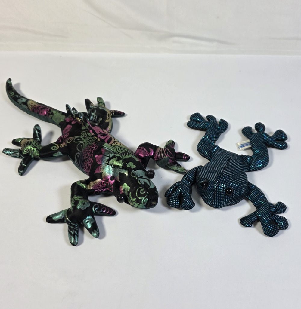 Frog & Lizard Sand Filled Plush Lot Metallic Fabric Bean Bag Stuffed Animals